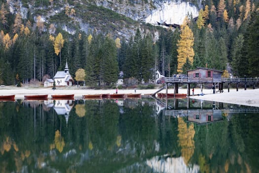 lago di Braies in Dolomites mountains, Sudtirol, Italy