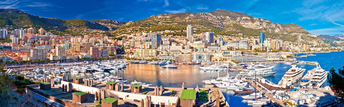 Monaco and Monte Carlo cityscape and harbor colorful panoramic view, Principality of Monaco