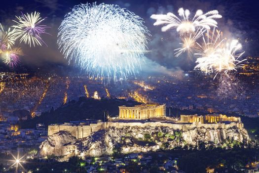 fireworks over Athens, Acropolis and the Parthenon, Attica, Greece - New Year destination