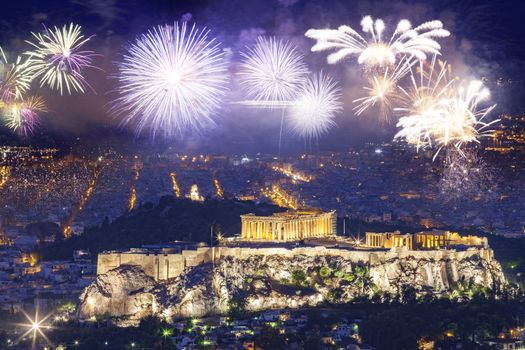 fireworks over Athens, Acropolis and the Parthenon, Attica, Greece - New Year destination