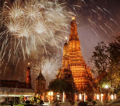 exotic new year - Bangkok new year countdown fireworks at Wat Arun Temple, Bangkok, Thailand