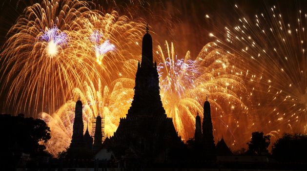 exotic new year - Bangkok new year countdown fireworks at Wat Arun Temple, Bangkok, Thailand