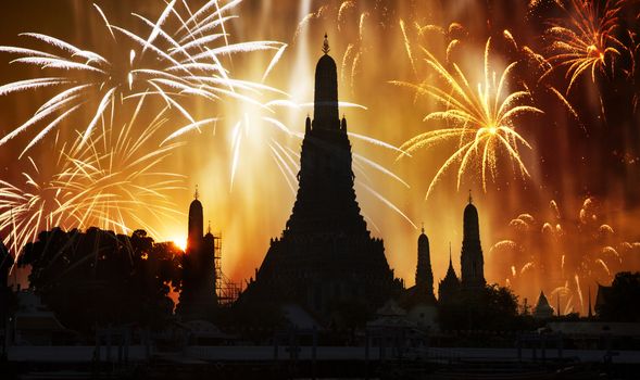 exotic new year - Bangkok new year countdown fireworks at Wat Arun Temple, Bangkok, Thailand