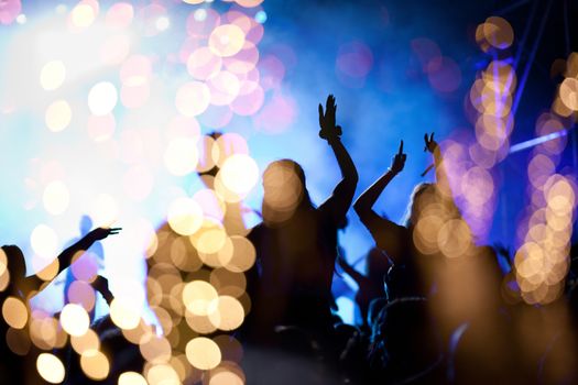 crowd watching fireworks - New Year celebrations- abstract holiday background