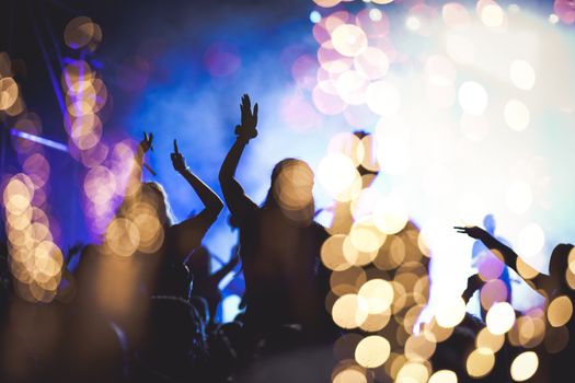 crowd watching fireworks - New Year celebrations- abstract holiday background