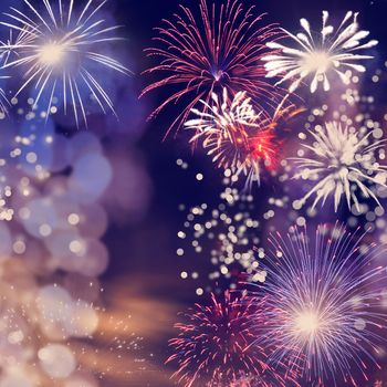 fireworks at New Year and copy space - abstract holiday background