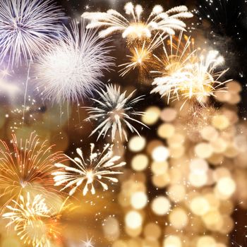 fireworks at New Year and copy space - abstract holiday background