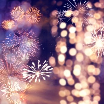 fireworks at New Year and copy space - abstract holiday background