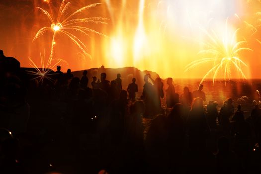 crowd of people watching fireworks