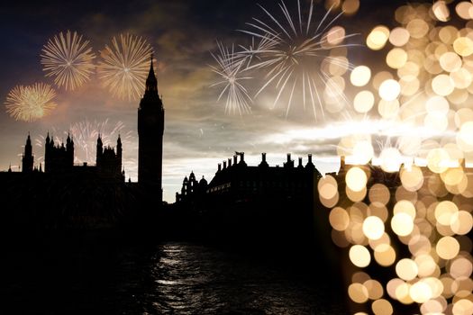 big ben with fireworks  celebration of the New Year in London  UK