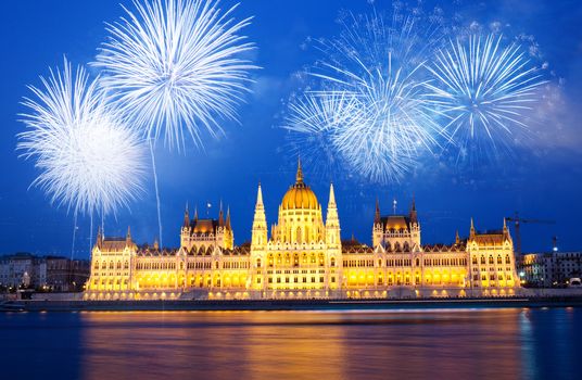 fireworks around Hungarian parliament-  New Year destination, Budapest