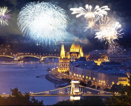 fireworks around Hungarian parliament-  New Year destination, Budapest