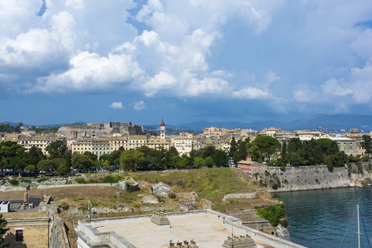 A picturesque view of the city of Corfu from the fortress of the Corfu town in Greece.