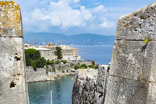 A picturesque view of the city of Corfu from the fortress of the Corfu town in Greece.