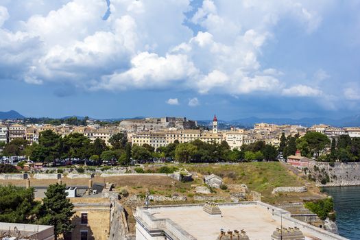 A picturesque view of the city of Corfu from the fortress of the Corfu town in Greece.