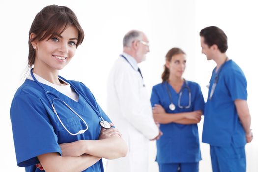 Team of professional doctors isolated on white background