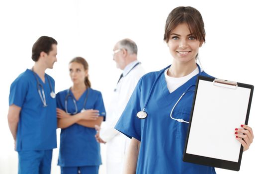 Team of professional doctors isolated on white background