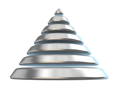 Steel cone with seven levels. 3D render illustration isolated on white background