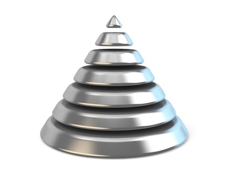 Steel cone with seven levels. 3D render illustration isolated on white background