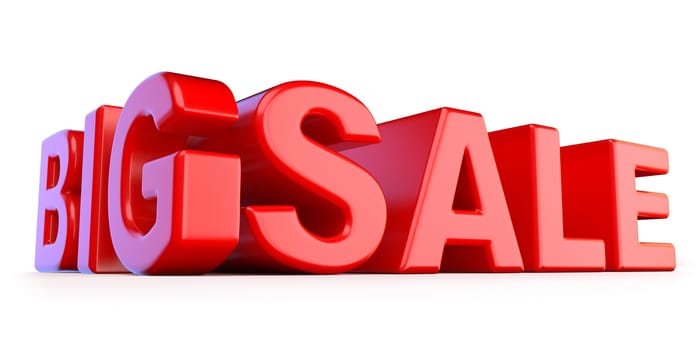 Big sale 3D red text render illustration isolated on white background