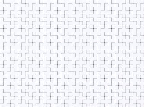 White abstract seamless background made of plus jigsaw puzzle pieces. 3D render illustration