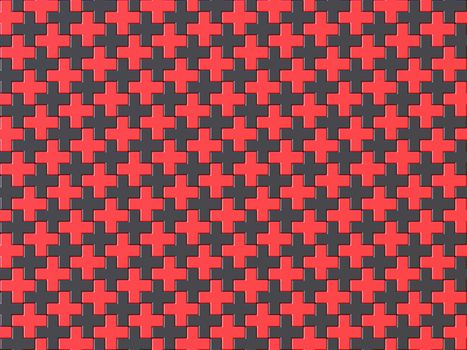 Black and red cross jigsaw puzzle background seamless pattern. 3D render illustration
