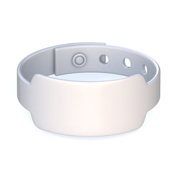 White rubber bracelet, closed. 3D render illustration isolated on white background