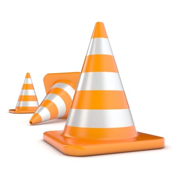 Traffic cones 3D render illustration isolated on white background