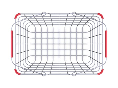 Metal shopping basket top view 3D render illustration isolated on white background
