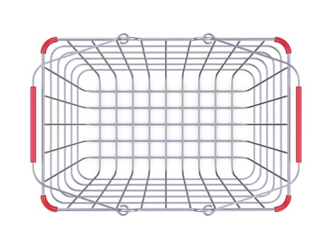 Metal shopping basket top view 3D render illustration isolated on white background