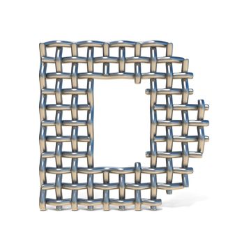 Metal wire mesh font LETTER D 3D render illustration isolated on white background