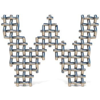 Metal wire mesh font LETTER W 3D render illustration isolated on white background