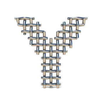 Metal wire mesh font LETTER Y 3D render illustration isolated on white background