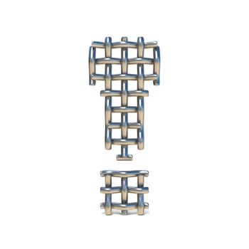 Metal wire mesh font EXCLAMATION MARK 3D render illustration isolated on white background