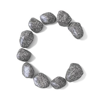 Font made of rocks LETTER C render illustration isolated on white background