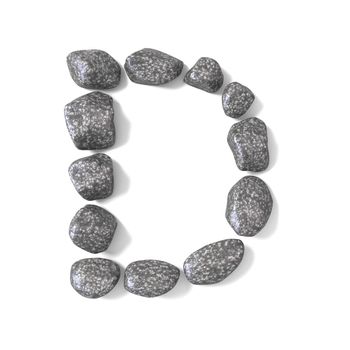 Font made of rocks LETTER D 3D render illustration isolated on white background