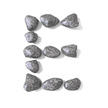 Font made of rocks LETTER E 3D render illustration isolated on white background