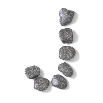 Font made of rocks LETTER J 3D render illustration isolated on white background