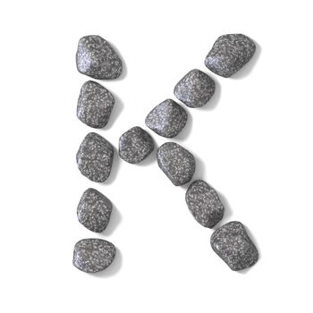 Font made of rocks LETTER K 3D render illustration isolated on white background