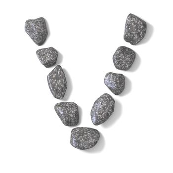 Font made of rocks LETTER V 3D render illustration isolated on white background