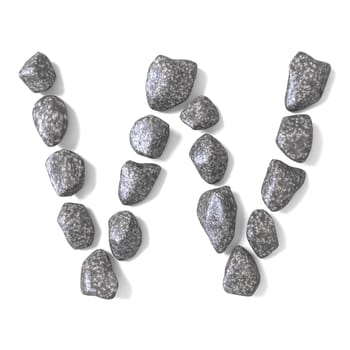 Font made of rocks LETTER W 3D render illustration isolated on white background