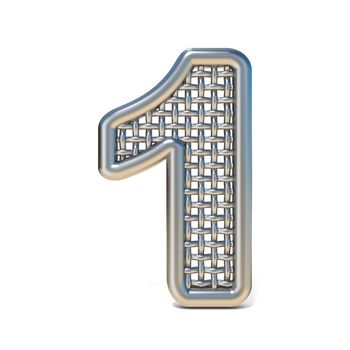 Outlined metal wire mesh font Number 1 ONE 3D render illustration isolated on white background