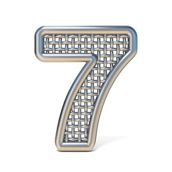 Outlined metal wire mesh font Number 7 SEVEN 3D render illustration isolated on white background