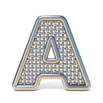 Outlined metal wire mesh font LETTER A 3D render illustration isolated on white background