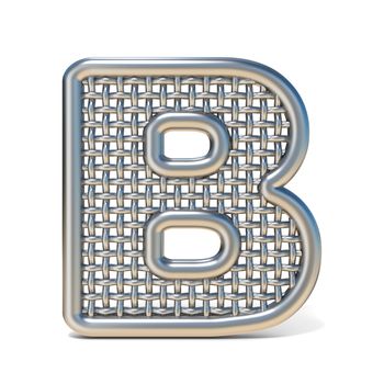 Outlined metal wire mesh font LETTER B 3D render illustration isolated on white background