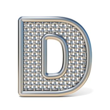 Outlined metal wire mesh font LETTER D 3D render illustration isolated on white background