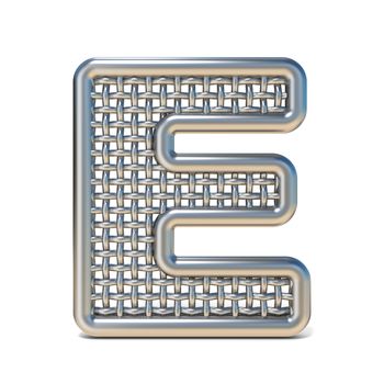 Outlined metal wire mesh font LETTER E 3D render illustration isolated on white background