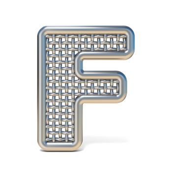 Outlined metal wire mesh font LETTER F 3D render illustration isolated on white background