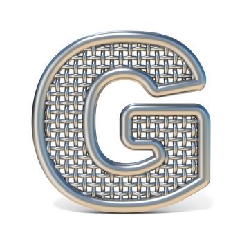 Outlined metal wire mesh font LETTER G 3D render illustration isolated on white background