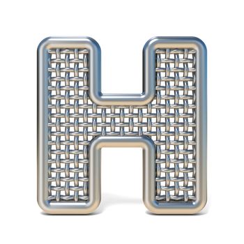 Outlined metal wire mesh font LETTER H 3D render illustration isolated on white background